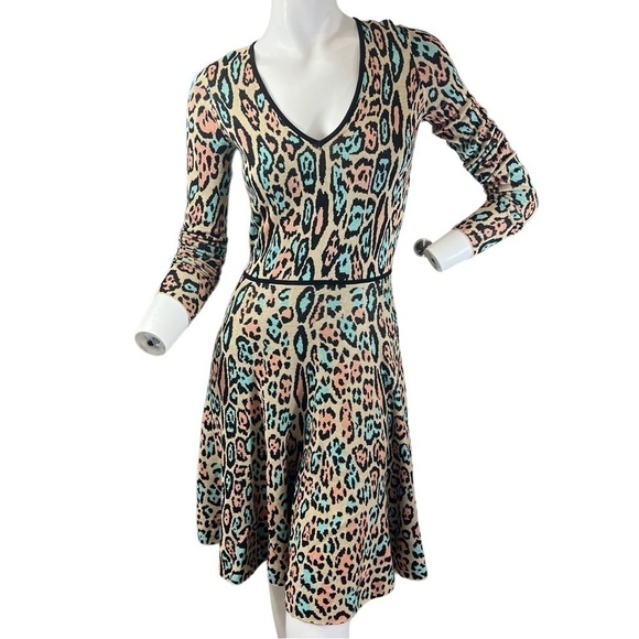 BCBGMAXAZRIA Leopard Print Fit and Flair Skater Dress Size Small - Picture 2 of 12